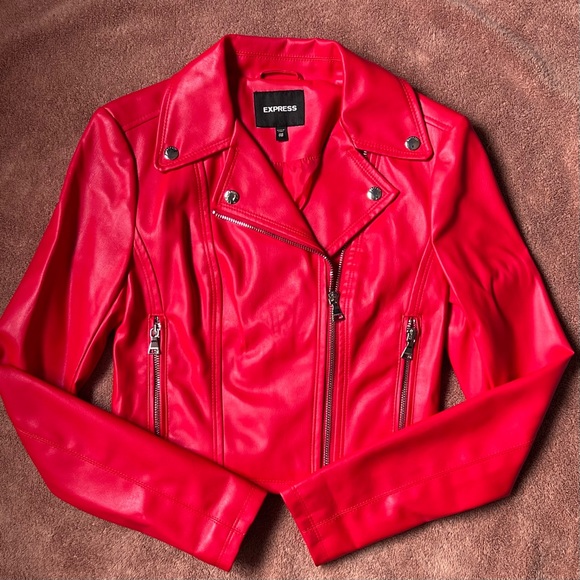 Express Red Faux Leather Jacket - Picture 1 of 6